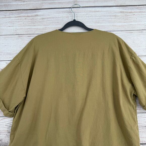 Madewell Linen-Blend Henley Slouch Shirt Womens Large Olive Surplus Green - Picture 4 of 12